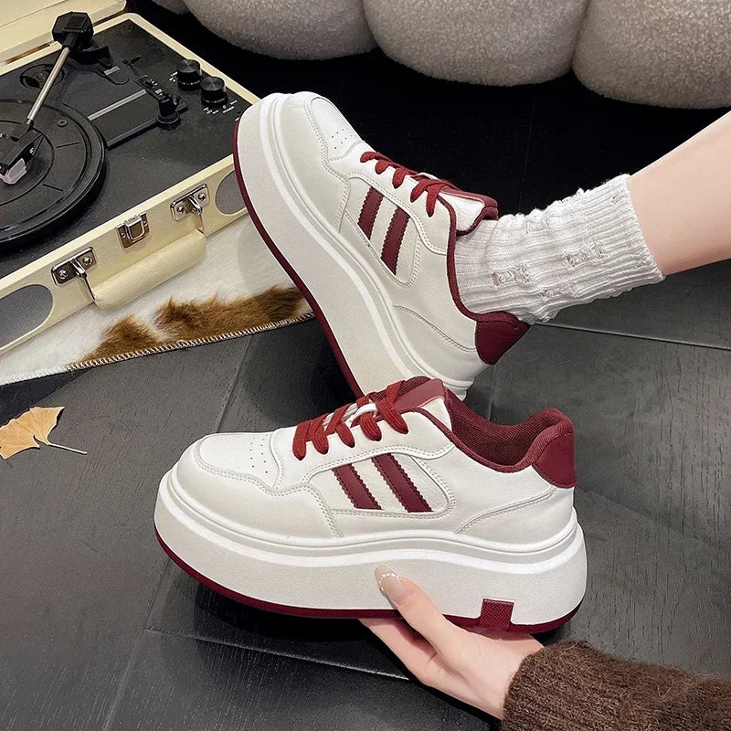Chaussures de plate-forme pour femmes printemps automne patchwork décontracté baskets en cuir filles
