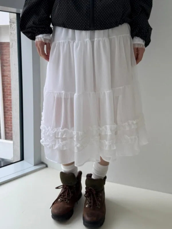 Chic Summer New Kolor High-end Gaza spódnica z Earlet Lace Hemline Seugh Puffy F-długość japońskiego sle