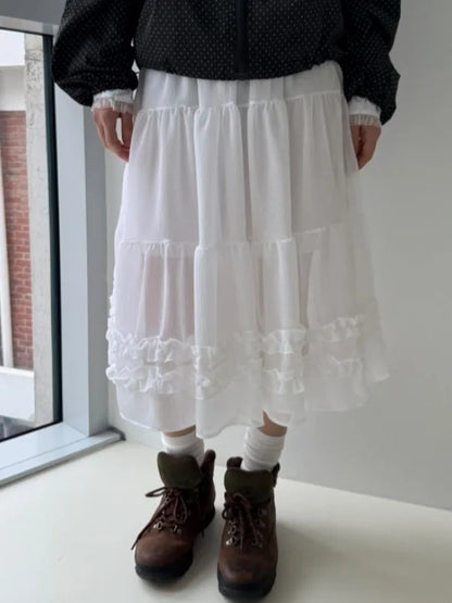 Chic Summer New Kolor High-end Gaza spódnica z Earlet Lace Hemline Seugh Puffy F-długość japońskiego sle