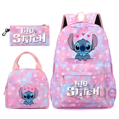 Disney Lilo Stitch Backpack Set for Girl Teen Student Back To School Knapsack Women Rucksack Mermaid Style Lunch Bag Pencil Case