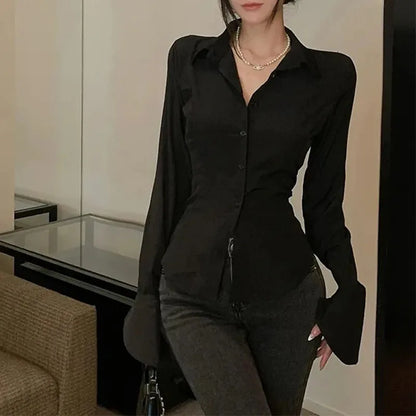 Modne žene zavojne košulje korean sve utakmice Streetwear Ženska vitka bluza proljetna košulja od bijelog zvona Nova majica