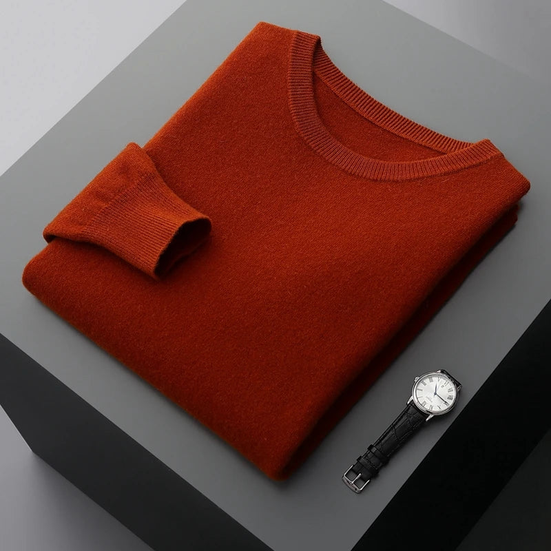 Mvlyflrt 100% puro suéter de lana merino para hombres tops de columna de cuello redondo otoño suéter de color sólido delgado versátil básico
