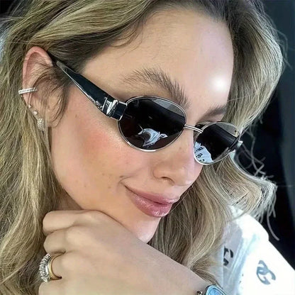 Retro Metal Frame Pilot Oval Sunglasses Women Men Brand Designer Vintage Round Sun Glasses Luxury 90s Green Lens Shades Male
