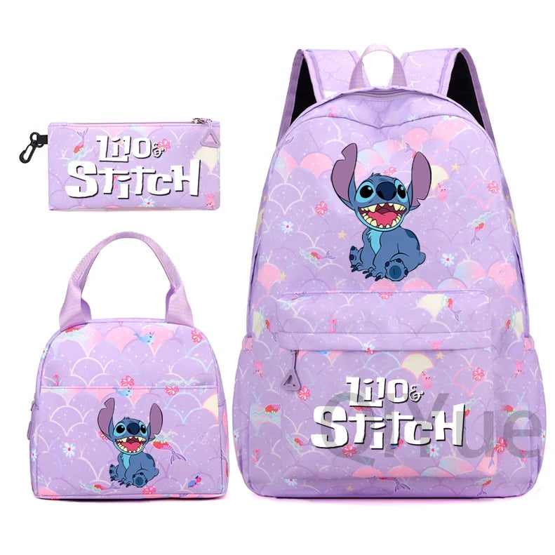 Disney Lilo Stitch Backpack Set for Girl Teen Student Back To School Knapsack Women Rucksack Mermaid Style Lunch Bag Pencil Case