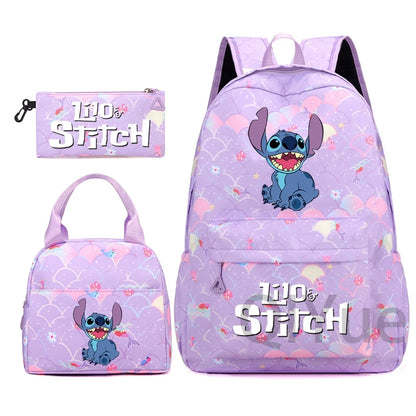 Disney Lilo Stitch Backpack Set for Girl Teen Student Back To School Knapsack Women Rucksack Mermaid Style Lunch Bag Pencil Case