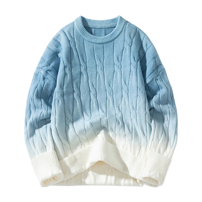 Koreansk gradient strikket løs chunky twist strik pullover 2024 ny rund hals sweater efterår vinter varme par toppe