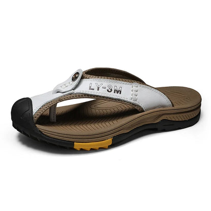 Ósvikinn kú leðurskór karlar sandalar flip flops karlkyns
