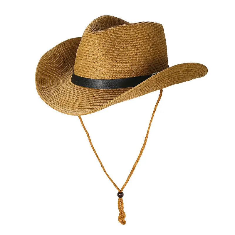 Kuuma myynti kevät länsimainen cowboy capp Straw Hat UV -suojaus Säädettävä Raffia Sun Hat Beach Fishing Outdoor Festival Top Hat