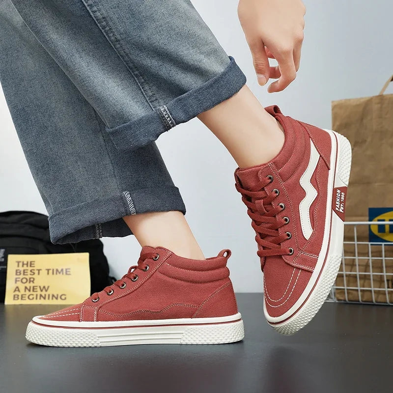 Fashion High Top Men Casual Shoes Comfortable Flat Boot Sneakers Men Canvas Shoes Lightweight Flats Students Walking Sport Shoes