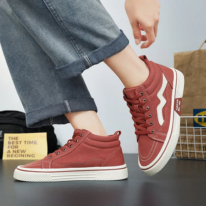 Fashion High Top Men Casual Shoes Comfortable Flat Boot Sneakers Men Canvas Shoes Lightweight Flats Students Walking Sport Shoes