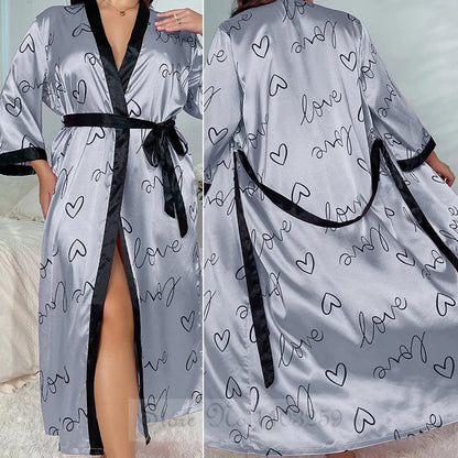 Plus -koko 5xl Nainen pitkä viitta yöpukuinen seksikäs leopardi kimono kylpytakki puku lounge pukeutuvat kevään kesäsatiini -yöasuihin