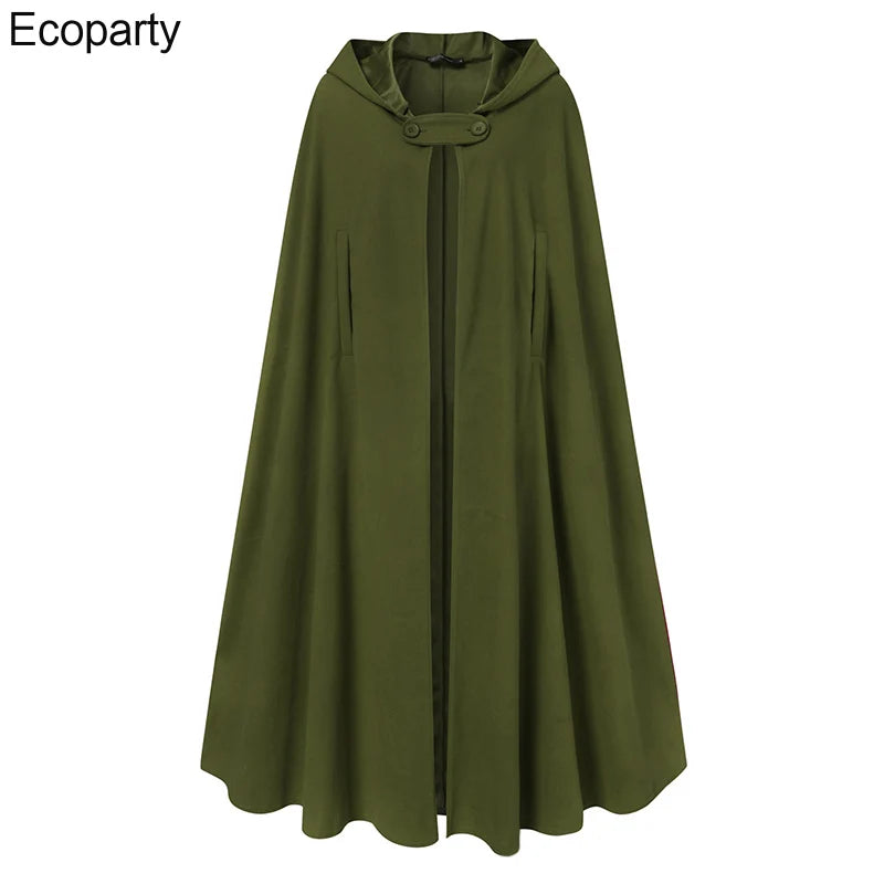 Women Long Cape Cloak Stylish Hooded Wool Blend Cloak Coat Ladies Autumn Hoodies Poncho Warm Cosplay Jackets Outwear Windbreaker