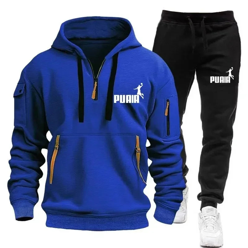 Men's tracksuit Zipper hoodie + Sweatpants 2-piece Fall/Winter Men's daily casual blazer Jogging suit Top and pants, tracksuit