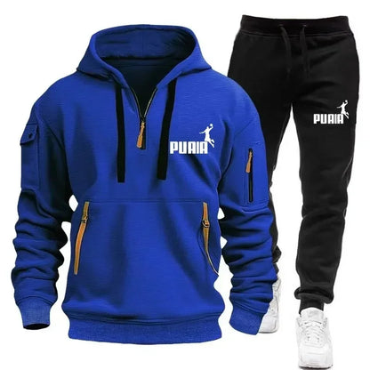 Men's tracksuit Zipper hoodie + Sweatpants 2-piece Fall/Winter Men's daily casual blazer Jogging suit Top and pants, tracksuit