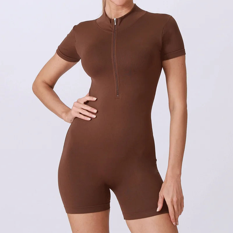 Fitness Jumpsuit Summer Yoga Short jumpsuit Women Zipper Sportswear Gym Fitness Sports Bodysuits Running Workout Clothes