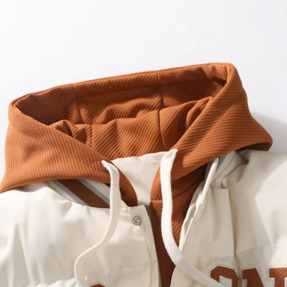 Winter Thickened Men Women Casual Style Windproof Warm Cotton down Jacket Hooded Two-Piece Look Fashionable Brand Outerwear