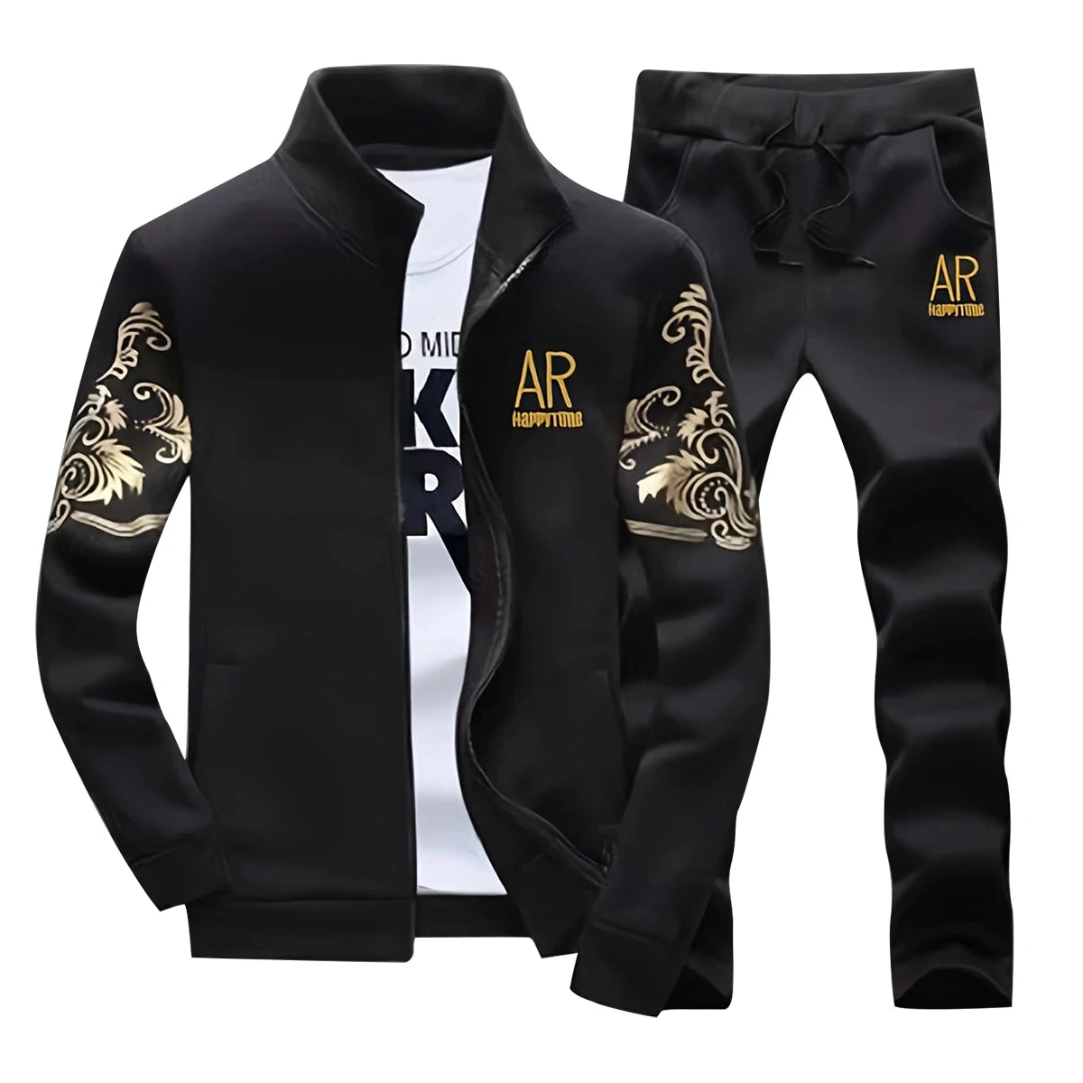 Spring and Autumn men's casual stand - collar sports suit, embroidered cardigan jacket, elastic waist straight - leg pants for m