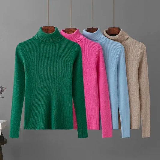 Winter Skinny Elastic Basic Black Sweater Women  Knit Pullover Sweater Female Autumn Korean Warm Soft Turtleneck Pullovers Full