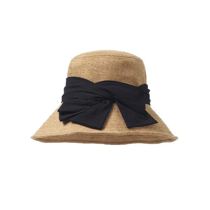 USPOP Elegant Wide Brim Cotton Linen Bucket Hat for Women Summer Sun Hat with Bow Foldable UV Protection Beach Hat