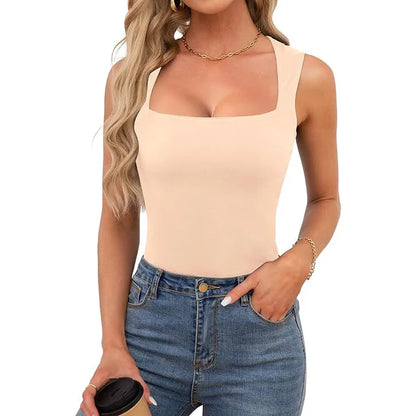 Kynþokkafull slimming t-shirts fyrir konur tísku ferningur háls ermalaus toppar harajuku skriðdreka kona föt frjálslegur toppur teigur götufatnaður