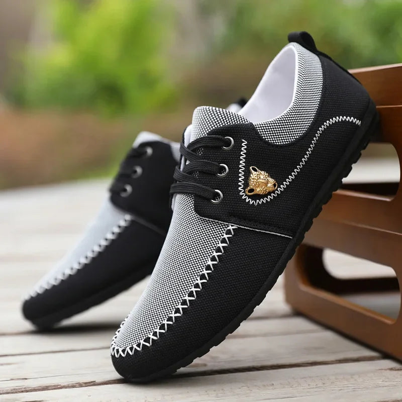 Men's Casual Flat Shoes Breathable Comfortable Men's Canvas Shoes Luxury Brand Loafers Lightweight Metal Decoration Men Sneakers