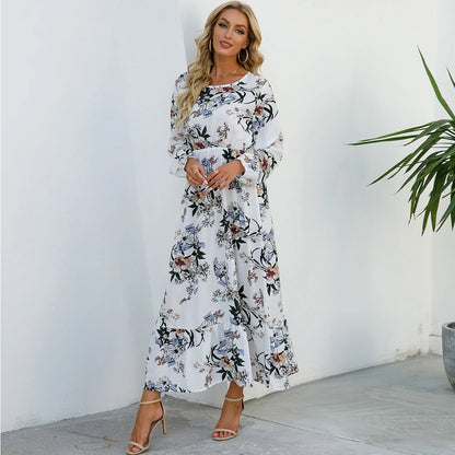 2023 Sping Summer Women Boemian Women maxi Casual cu mânecă lungă cu talie înaltă plajă de plajă rochii de șifon vestdoe florale mujer nou