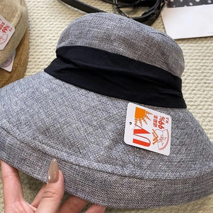 Old Money Style Cotton Linen Sun Hats Women Travel Breathable UV Protection Hat Summer Beach Quiet Luxury Wide Brim Bucket Hats