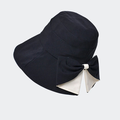 Women Summer Sun Protection Bucket Hat with Bow-tie Lady Elegant Sunscreen Beach Cap Outdoor Wide Brim Headgear Wholesale New in