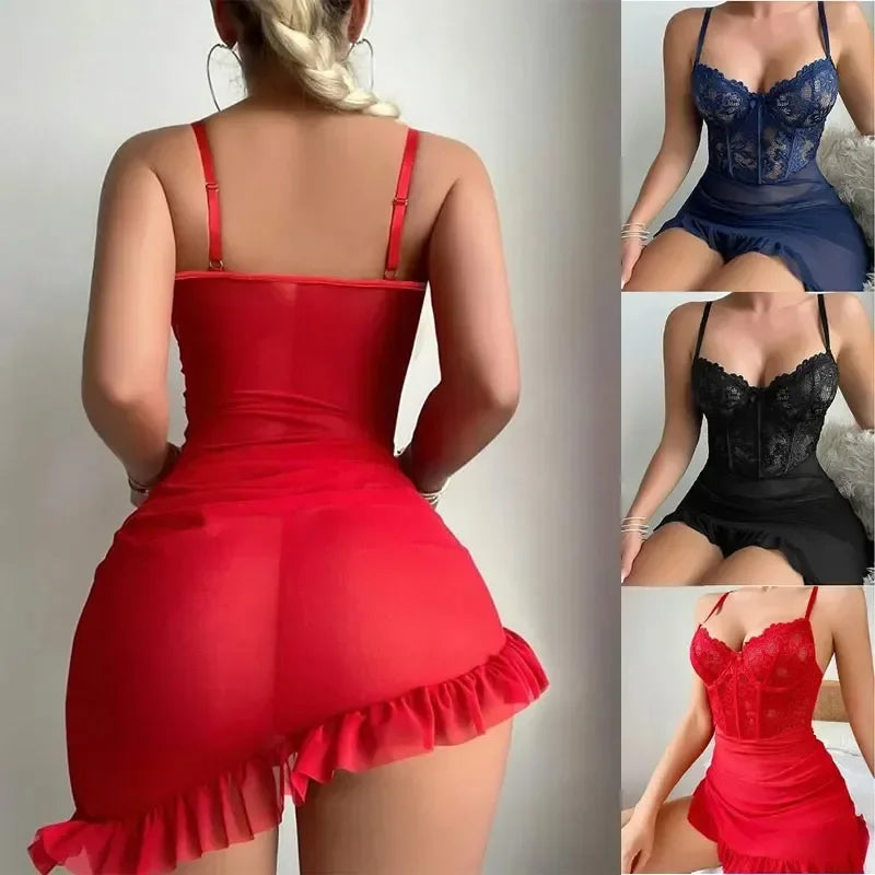Conjunto erótico erótico transparente de lingerie de fada Sexy Fairy Women através de lace Nightdress pijamas sets delicados sexy noturnos sexy