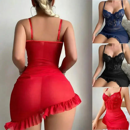 Conjunto erótico erótico transparente de lingerie de fada Sexy Fairy Women através de lace Nightdress pijamas sets delicados sexy noturnos sexy
