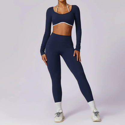 Women Tracksuit Yoga Set 2PCS Sport Suit GymWorkout Clothes Long Sleeve Gym Crop Top High Waist Leggings Fitness Bra Sports Wear