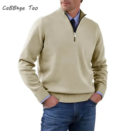 Autumn Men Half Zipper Pullover de manga comprida Jaquetas de gola alta