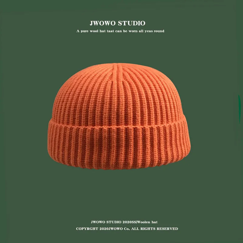 Autumn  Winter Short Warm Melon Hat Men Knitted Round Top Brimless Cold Hat Women Street hip-hop Wool Beanie