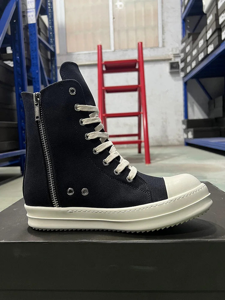 Casual skor män mode par ro hexagon lyx designer tjock sula svarta kvinnor platt zip ankel stövlar hög topp duk sneakers