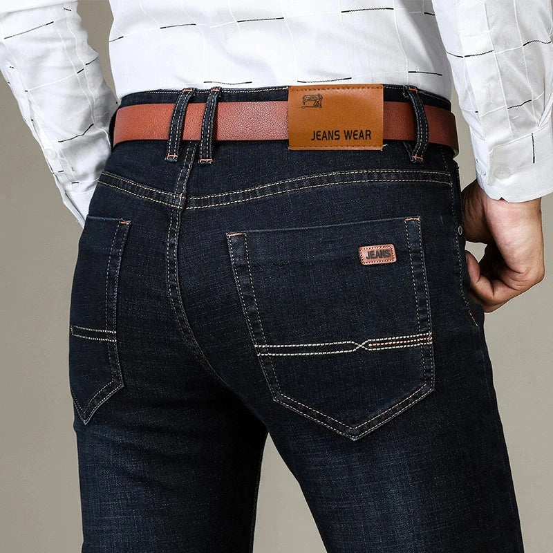 Herbst Classic Herrenanpassung Stretch Jeans Business Cason Cotton Denim Denim gerade Bein Hosen Männliche schwarze blaue Hose