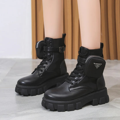 Women Boots Motorcycle Casual Shoes New Woman Leather Minimalist Classic Punk Female Mary Jane Goth Shoes Platform Boots Women