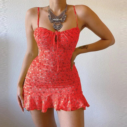 Ženski seksi priložnostni dom majhna cvetna kamisola obleka poletno udobno krilo