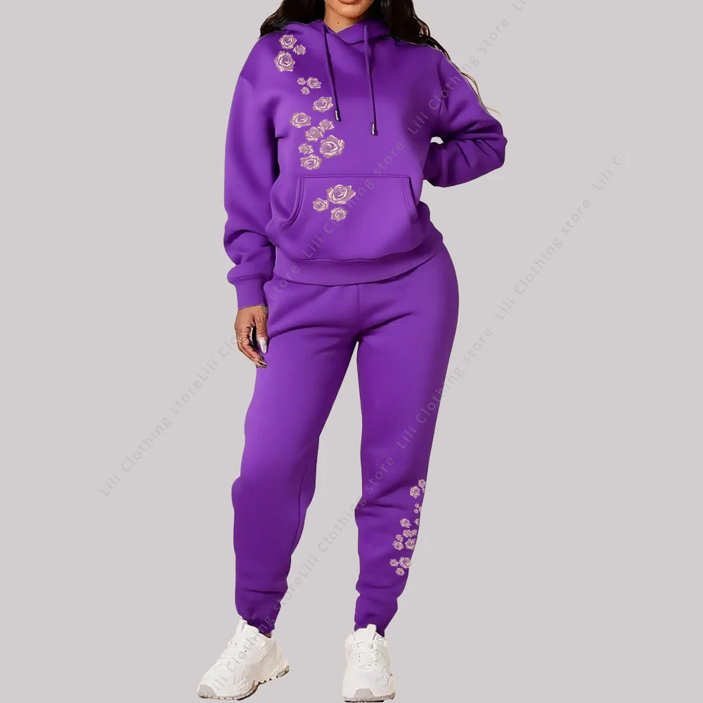 Fagurfræðileg íþróttafatnaður kvenna Hágæða haust vetrarhettupeysur Sweatpants