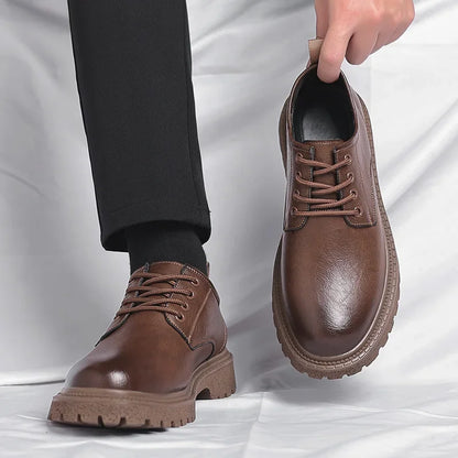 Menns retro forretningsinformelle skinnsko Cowhide Platform Big Head Platform Shoes Form Men British Style Low Work Shoe Male