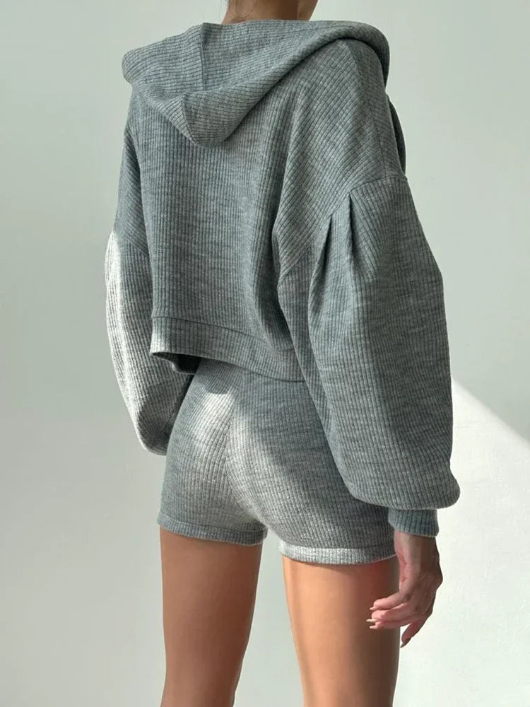 Ženske 3-dijelne kratke hlače Hoodie Sportska odjeća casual kaput dukserice i mini kratki odgovarajući odijelo za sportsku odjeću