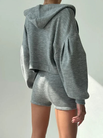 Ženske 3-dijelne kratke hlače Hoodie Sportska odjeća casual kaput dukserice i mini kratki odgovarajući odijelo za sportsku odjeću