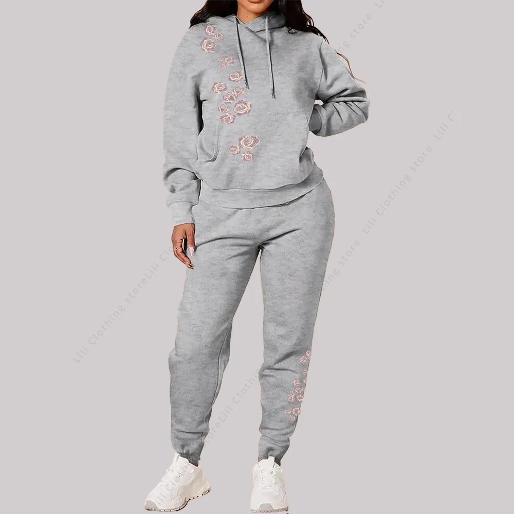 Fagurfræðileg íþróttafatnaður kvenna Hágæða haust vetrarhettupeysur Sweatpants