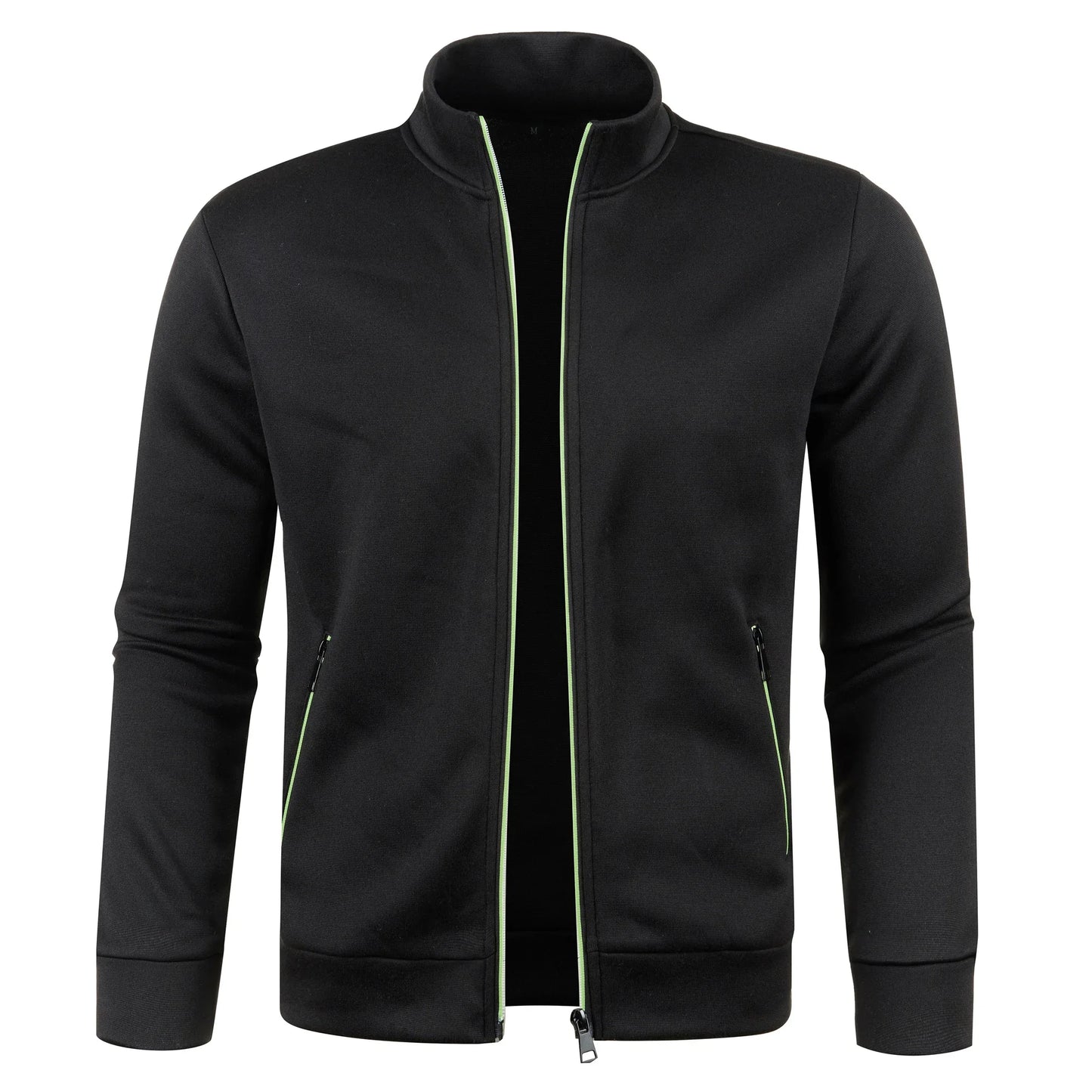 Autumn and Winter Men's New Long Zipper Color Block Sweater Sleeves Thin Plush Sweater Jacket Casual Slim Fit Comfortable Coat