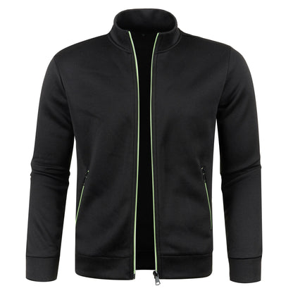 Autumn and Winter Men's New Long Zipper Color Block Sweater Sleeves Thin Plush Sweater Jacket Casual Slim Fit Comfortable Coat