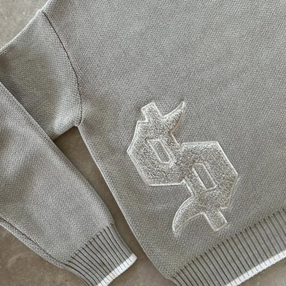 Y2k harmaa pitkähihainen villapaita dollarin goottilainen kirjonta pullover goth retro rento katuvaatteet vanhat rahat miehet boxy neulottu vaatteet