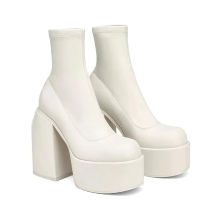 Stivali da donna Stivali Piattaforma di moda Scarpe Block Teli Stivali da donna Stivali Solidi Stivali Sexy in pelle Stivali quadrati Botas