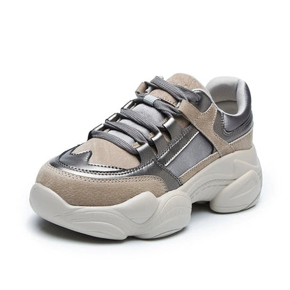 WOIZGIC Women's Female Ladies Genuine Leather Shoes Platform Lace Up Korean Sports Spring Autumn Breathable Vulcanized Shoes