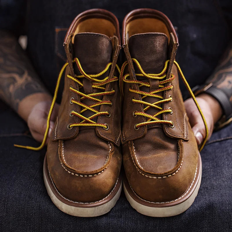 Maden Vintage 875 Knöchelstiefel echte verrückte Pferdederleder runden Zeh Langlebige Schnürstiefel für Winter Herbst Arbeit Schuhe