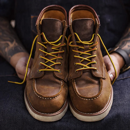 Maden Vintage 875 Knöchelstiefel echte verrückte Pferdederleder runden Zeh Langlebige Schnürstiefel für Winter Herbst Arbeit Schuhe