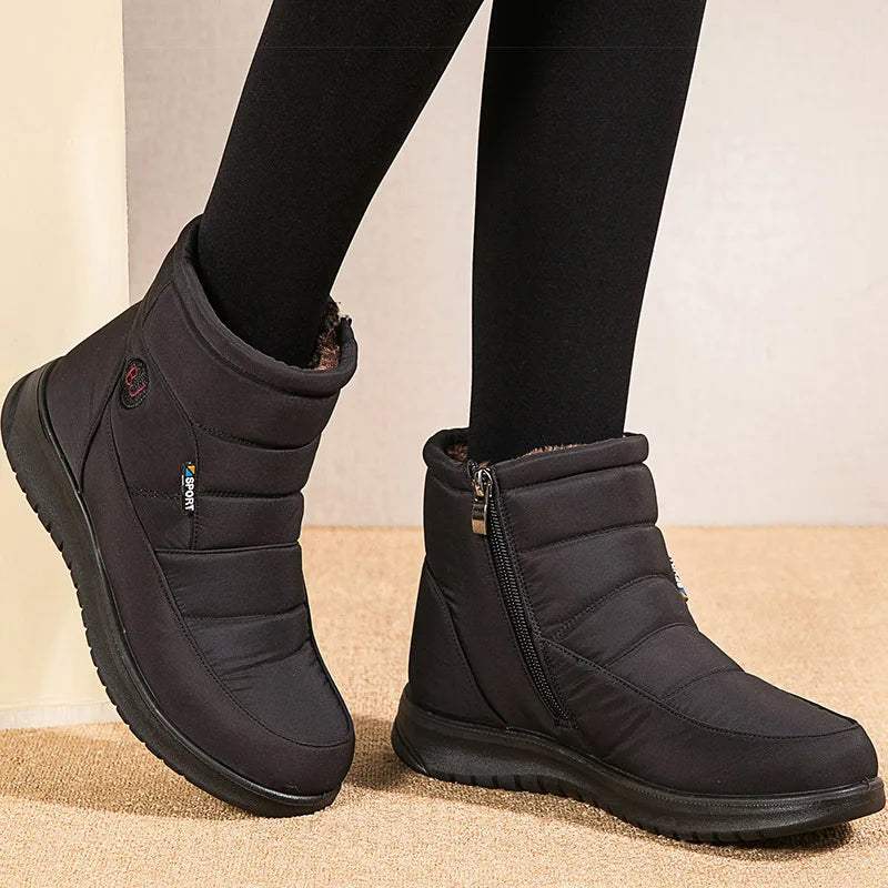 Women's Boots 2024 Winter Shoes For Women Ankle Boots Warm Fur Botas Mujer Waterproof Low Heels Snow Boots Winter Flat Shoes
